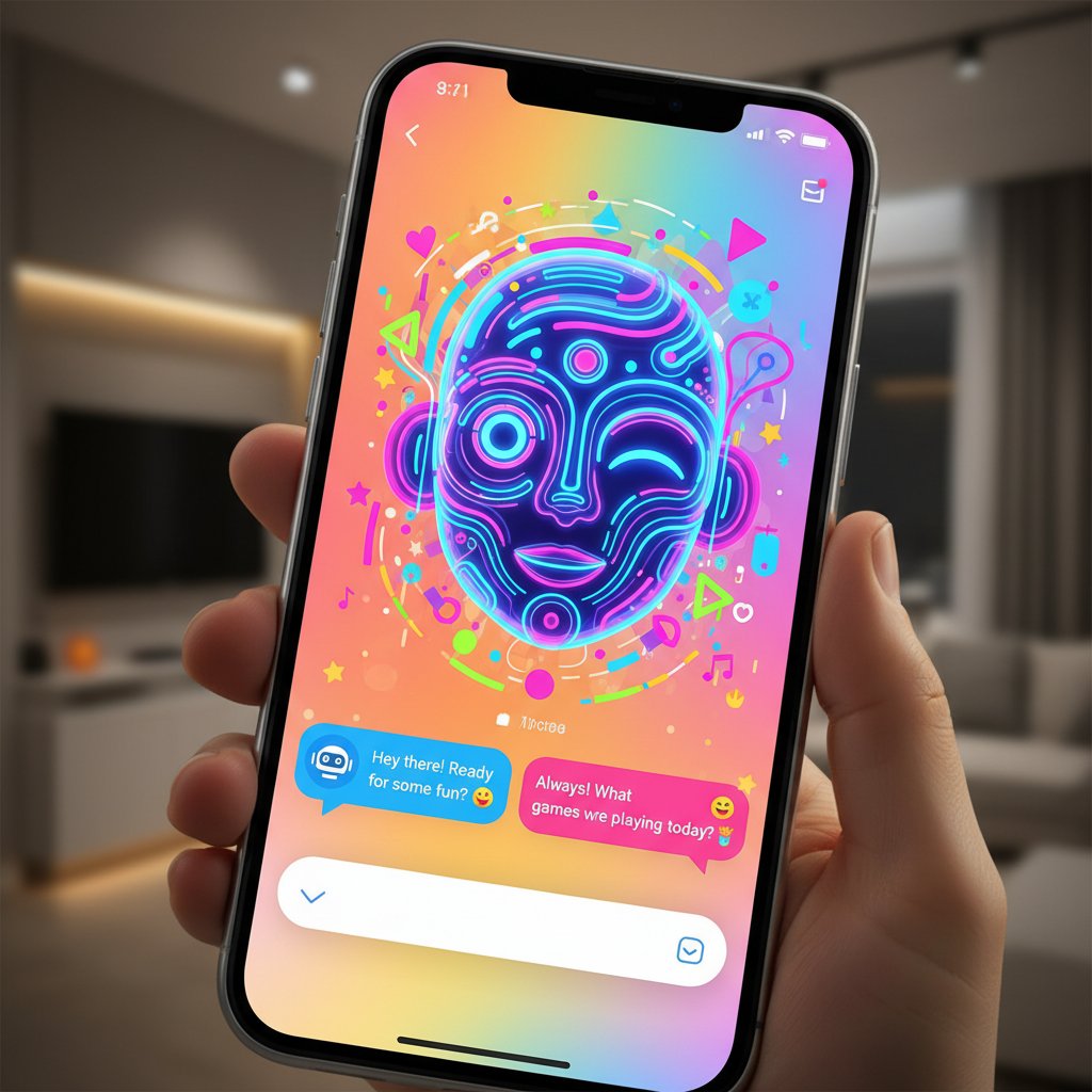 Nowoczesny awatar AI na ekranie smartfona podczas rozmowy