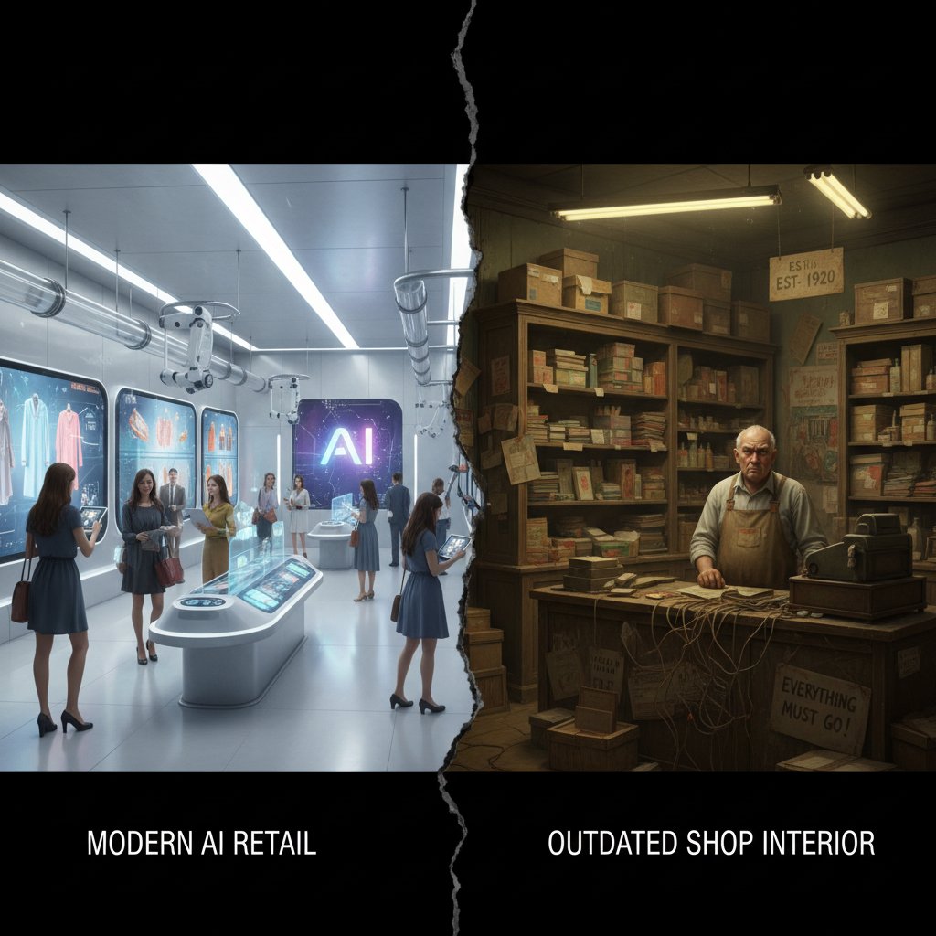 Zestawienie nowoczesnego sklepu AI i tradycyjnego sklepu – kontrast technologii