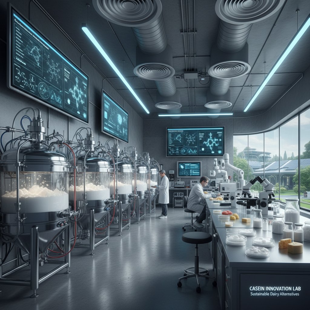 Nowoczesne laboratorium biotechnologiczne pracujące nad alternatywną produkcją kazeiny