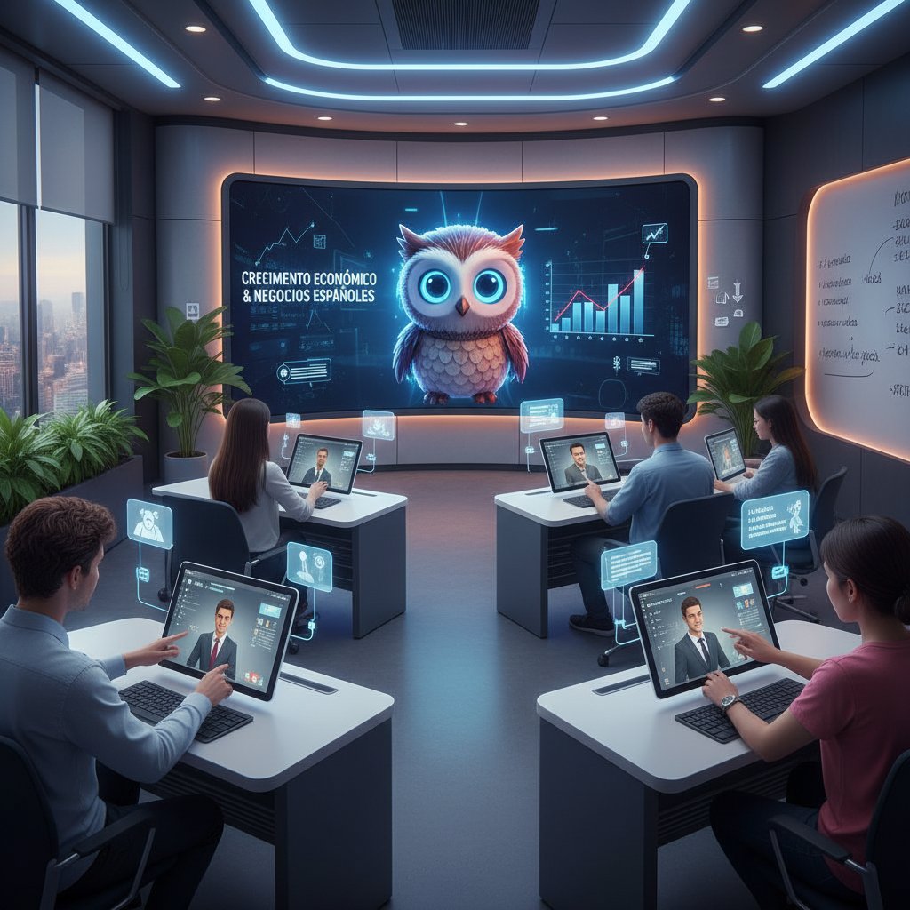 Nowoczesna klasa, AI tutor, tablet, nauka hiszpańskiego biznesowego online