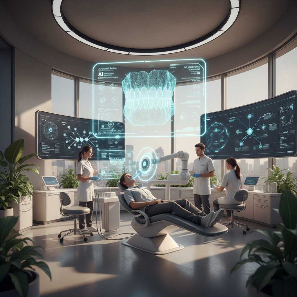 Nowoczesny gabinet stomatologiczny z monitorem analizującym zdjęcia jamy ustnej – AI w praktyce
