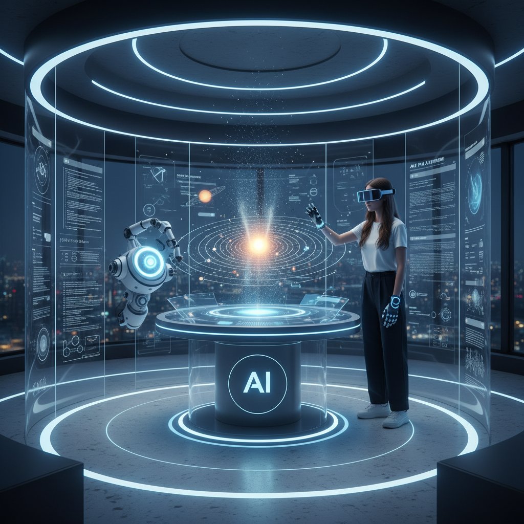 Nowoczesna platforma edukacyjna, ekran laptopa z interaktywną lekcją fizyki, elementy sztucznej inteligencji