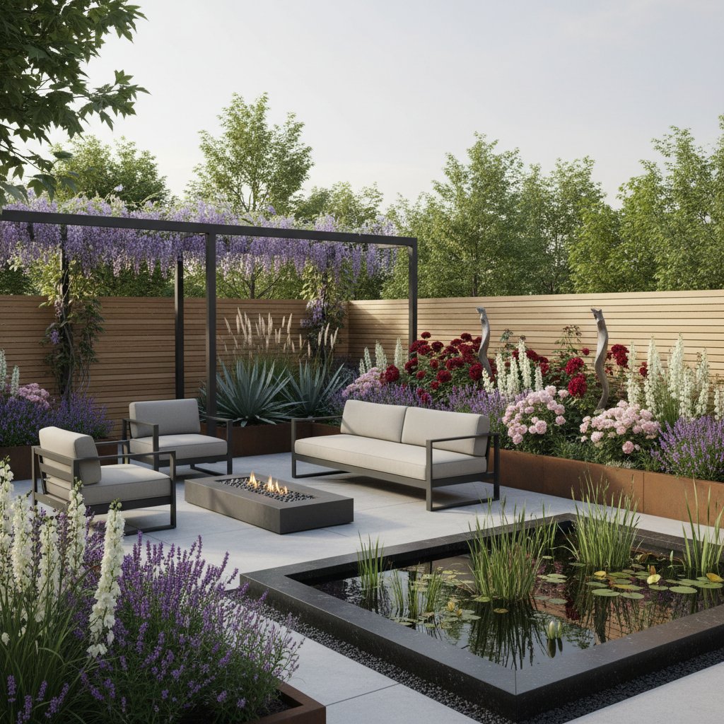 Nowoczesne elementy w ogrodzie wiejskim – minimalistyczne meble, ozdoby, nietypowe zestawienia