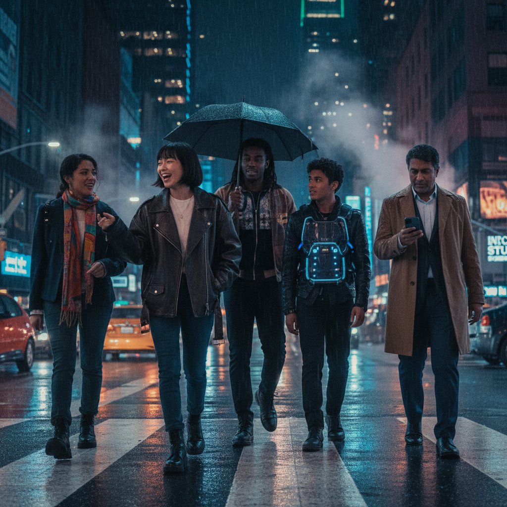 Diverse cast in a modern social commentary film