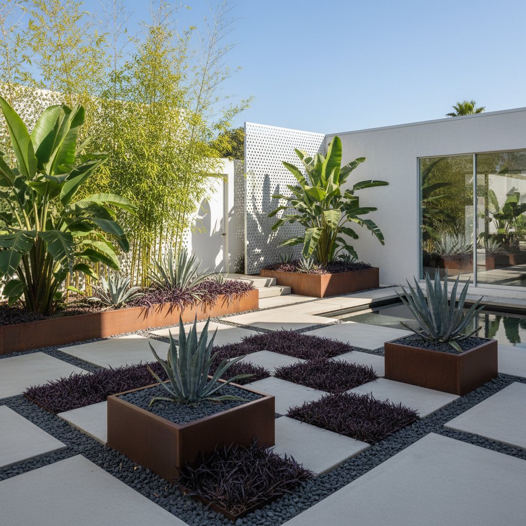 Kontrastowe zestawienie roślin w nowoczesnym ogrodzie