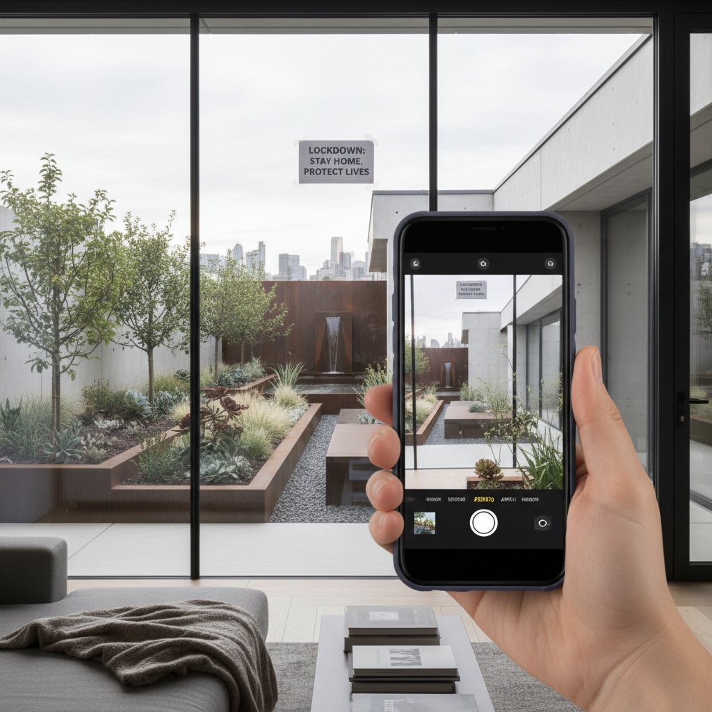 Nowoczesny ogród i użytkownik na smartfonie – efekty pandemii