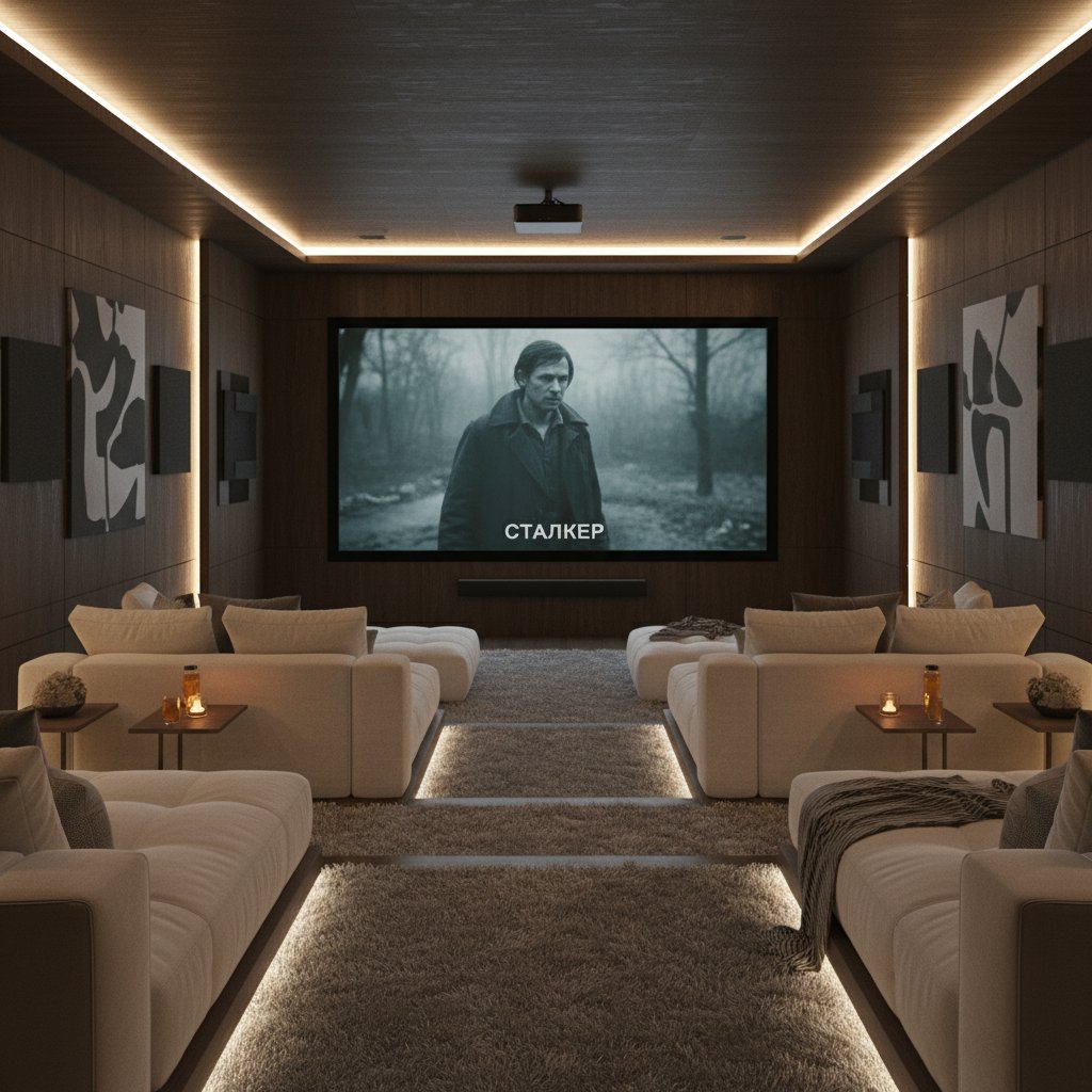 Modern home theater showing Russian movie, creating immersive experience for streaming Russian cinema