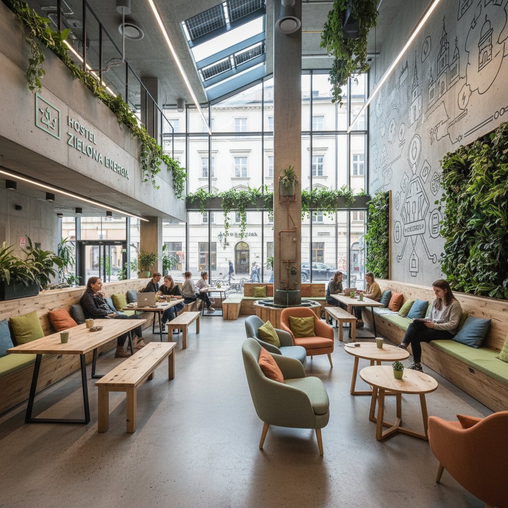 Nowoczesny hostel w centrum Krakowa z ekologicznymi rozwiązaniami, nowoczesnym designem i strefą wspólną