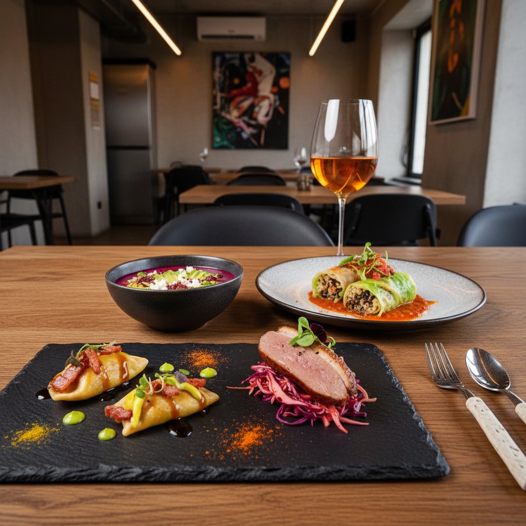 Nowoczesna kuchnia hybrydowa: polskie dania z międzynarodowym twistem, świeże warzywa i zioła