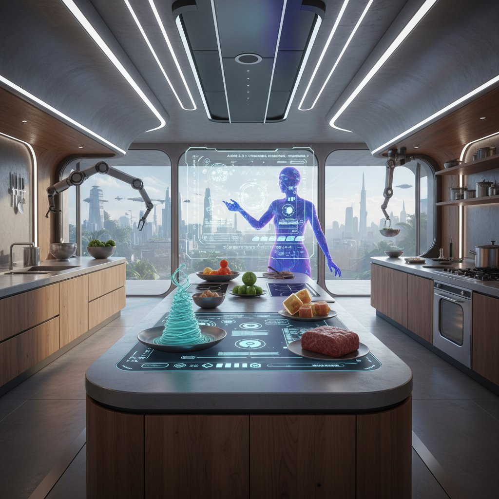 Nowoczesna kuchnia z nowatorskimi produktami, smartfon z aplikacją planującą posiłki – symbol zmieniającej się diety