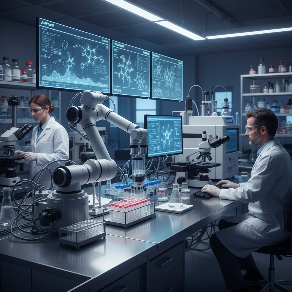 Laboratorium z zaawansowanym sprzętem diagnostycznym, naukowcy przy pracy – nowoczesna technologia diagnostyki trzustki