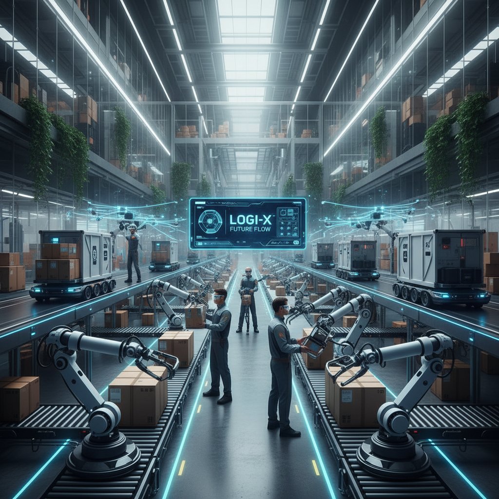 Nowoczesne centrum logistyczne z robotami i ludźmi współpracującymi na równych zasadach