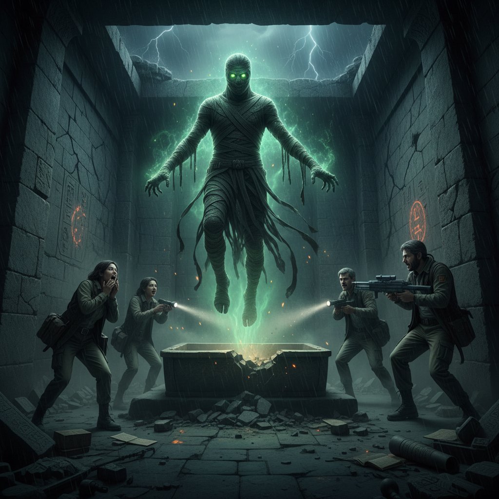 Dramatic scene from a recent critically acclaimed mummy movie