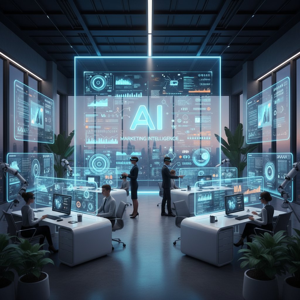 Nowoczesne biuro marketingowe z zaawansowaną technologią AI