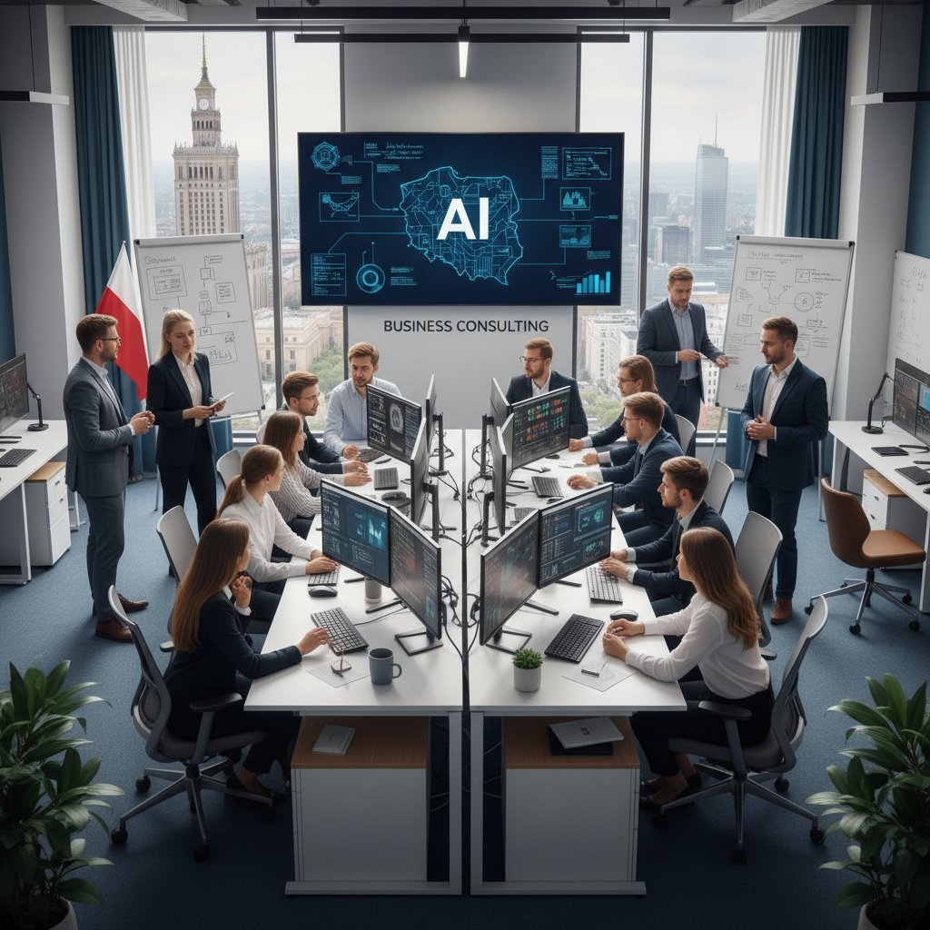 Nowoczesne biuro z zespołem AI, symbolizujące standard doradztwa pracownicy.ai