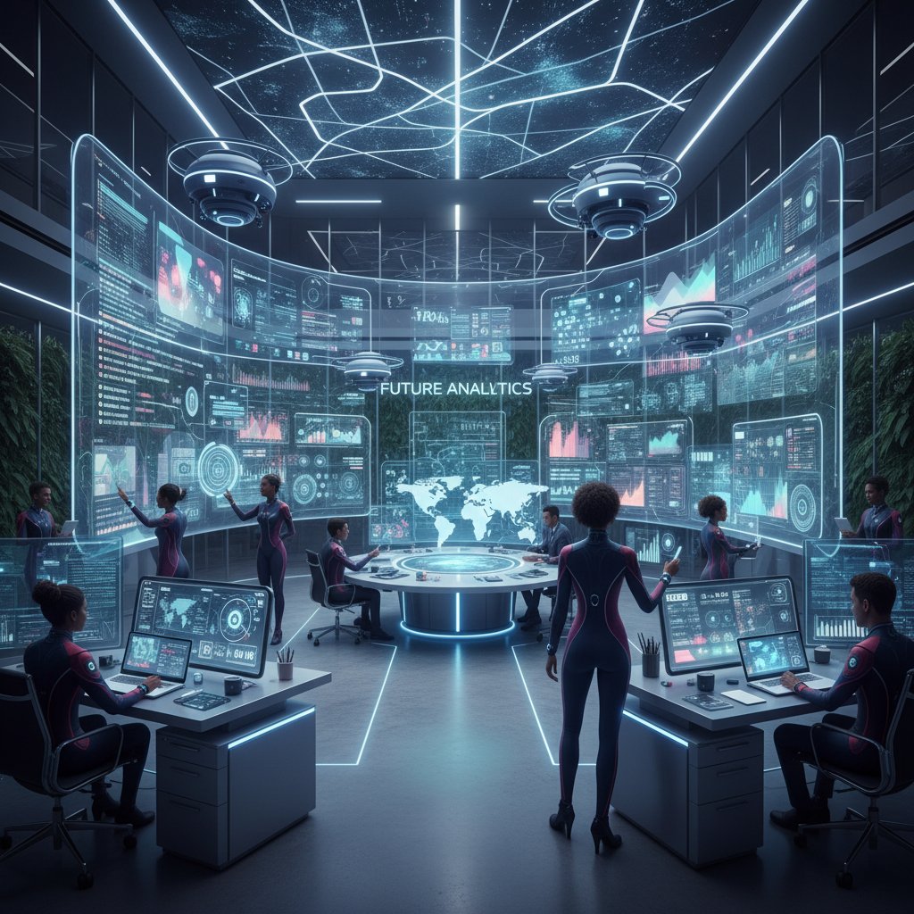Nowoczesne biuro z zespołem analizującym dane na wielu ekranach – przyszłość analityki w małych firmach
