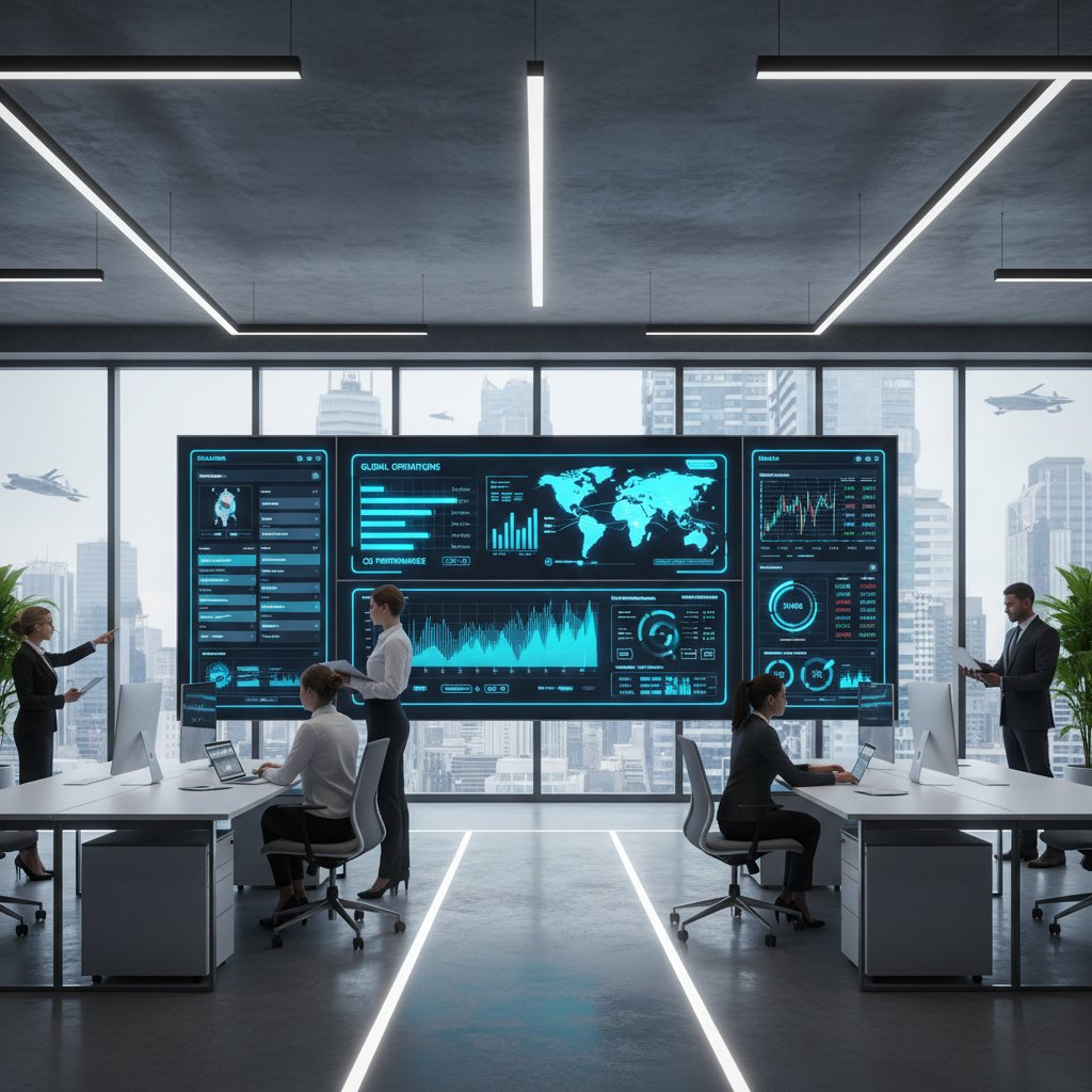 Nowoczesne biuro z cyfrowym systemem pracy, ekran komputera z analizą czasu pracy