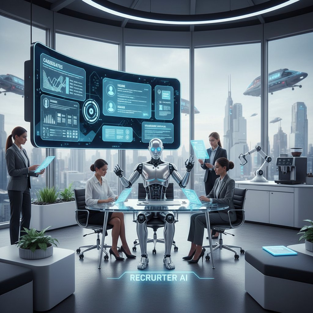 Nowoczesne biuro, rekruter analizujący list motywacyjny na laptopie przy wsparciu AI