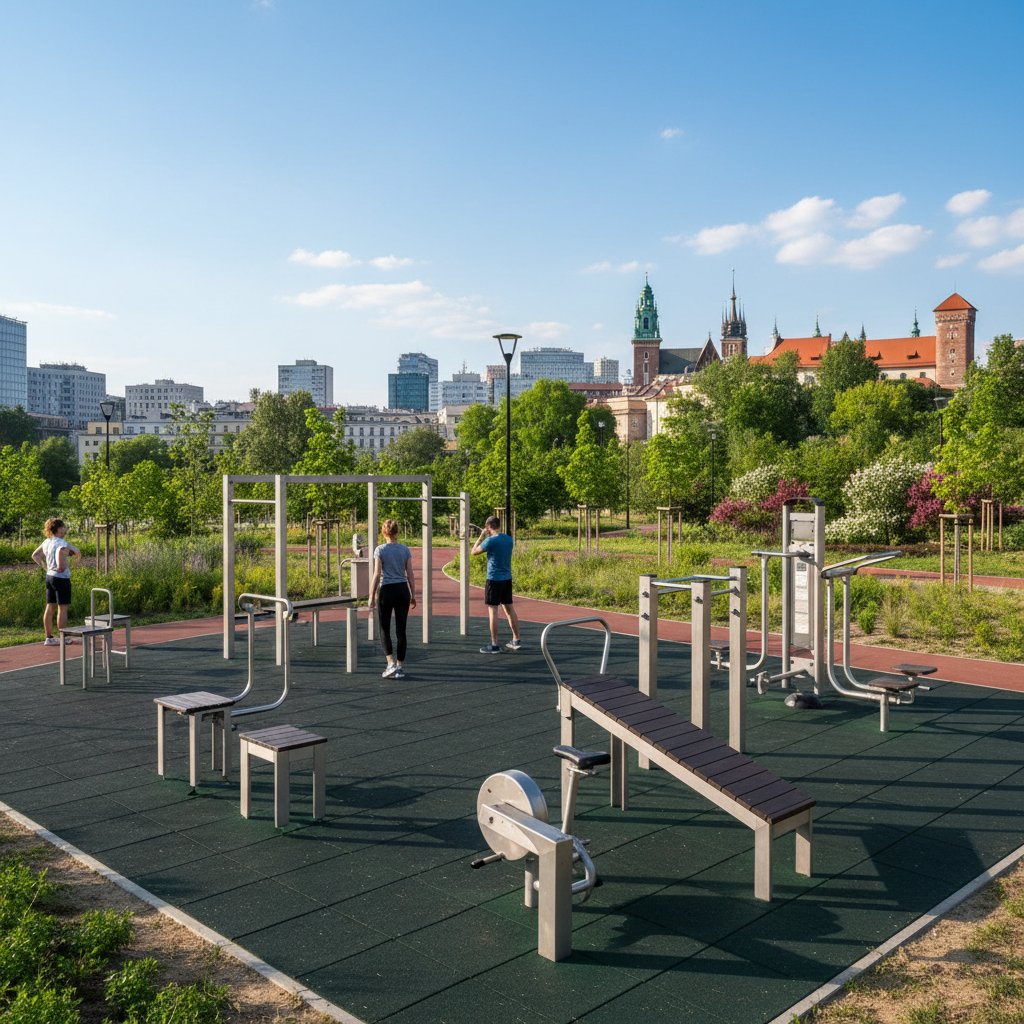 Nowoczesna siłownia plenerowa w Krakowie, miejsce do treningu personalnego outdoor