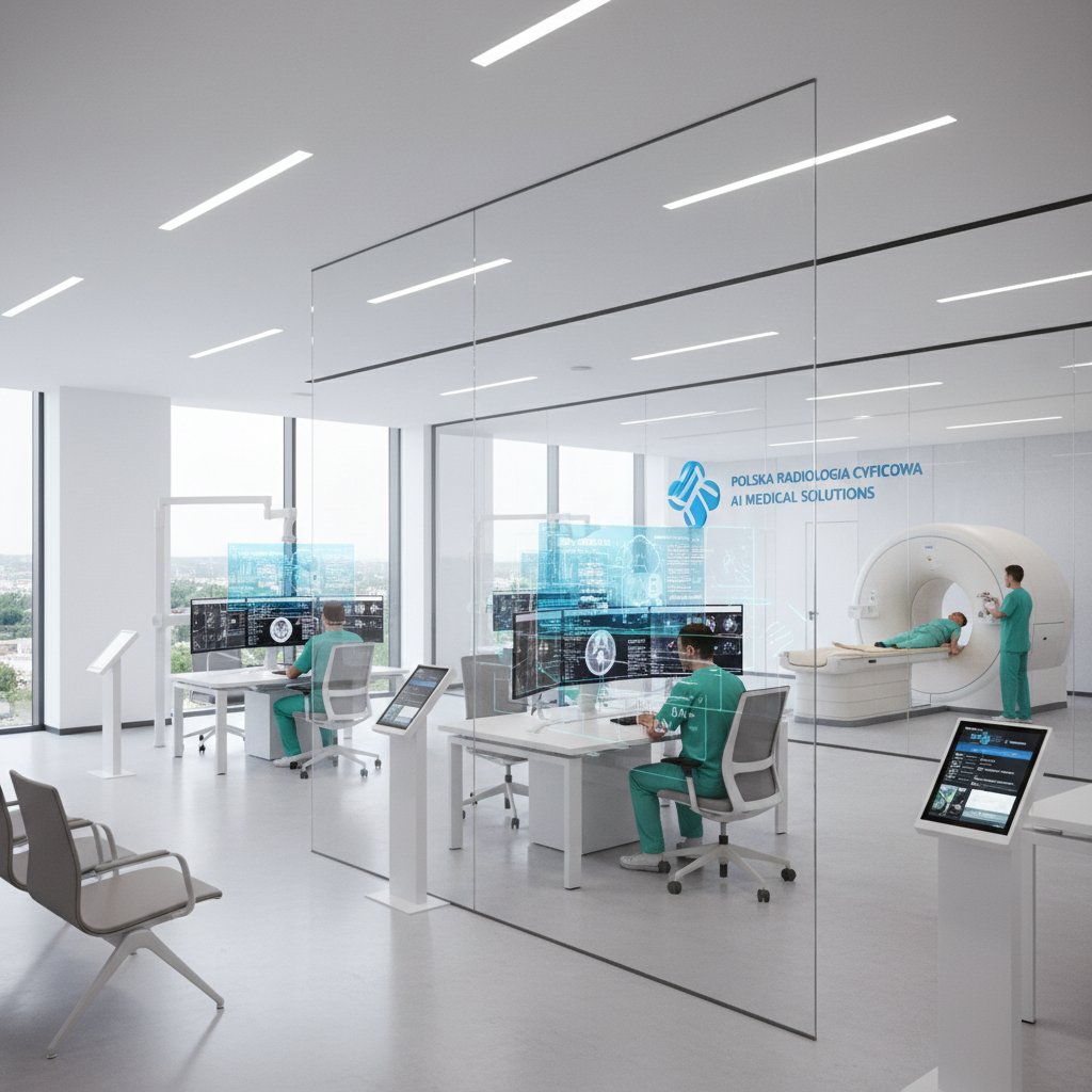 Nowoczesny polski szpital, lekarze korzystający z AI w radiologii – obraz trendów i przyszłości