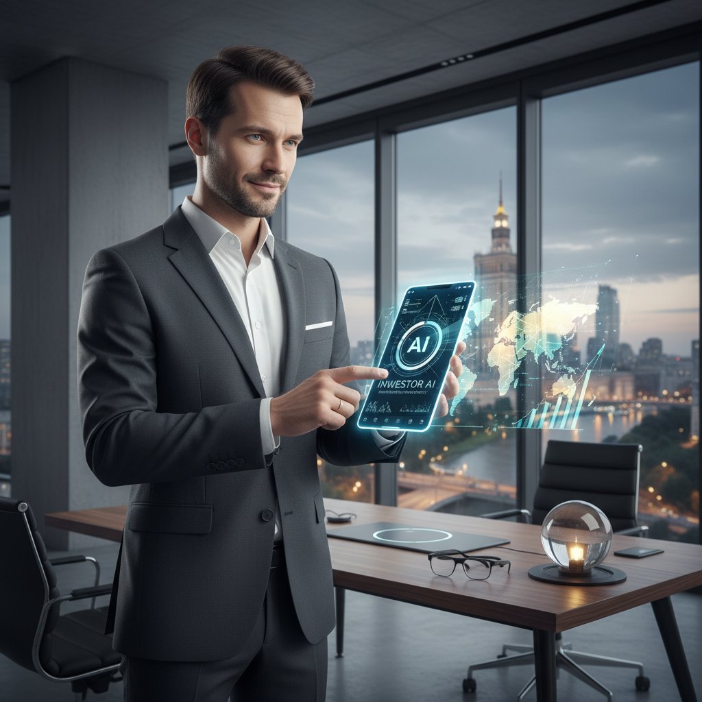 Nowoczesny polski inwestor korzystający z aplikacji inwestycyjnej AI
