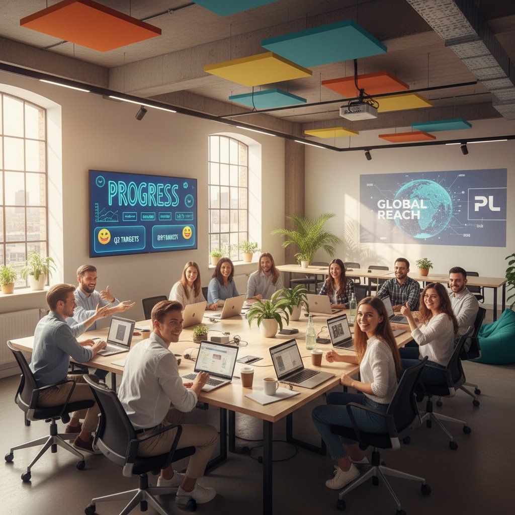 Zespół w polskim startupie korzystający z cyfrowych narzędzi do spotkań