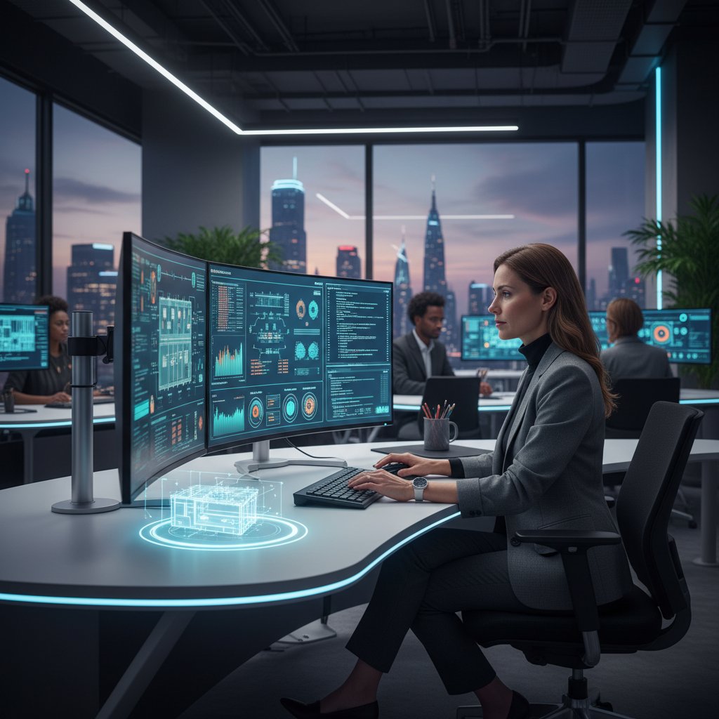 Nowoczesny analityk produkcji przy komputerze