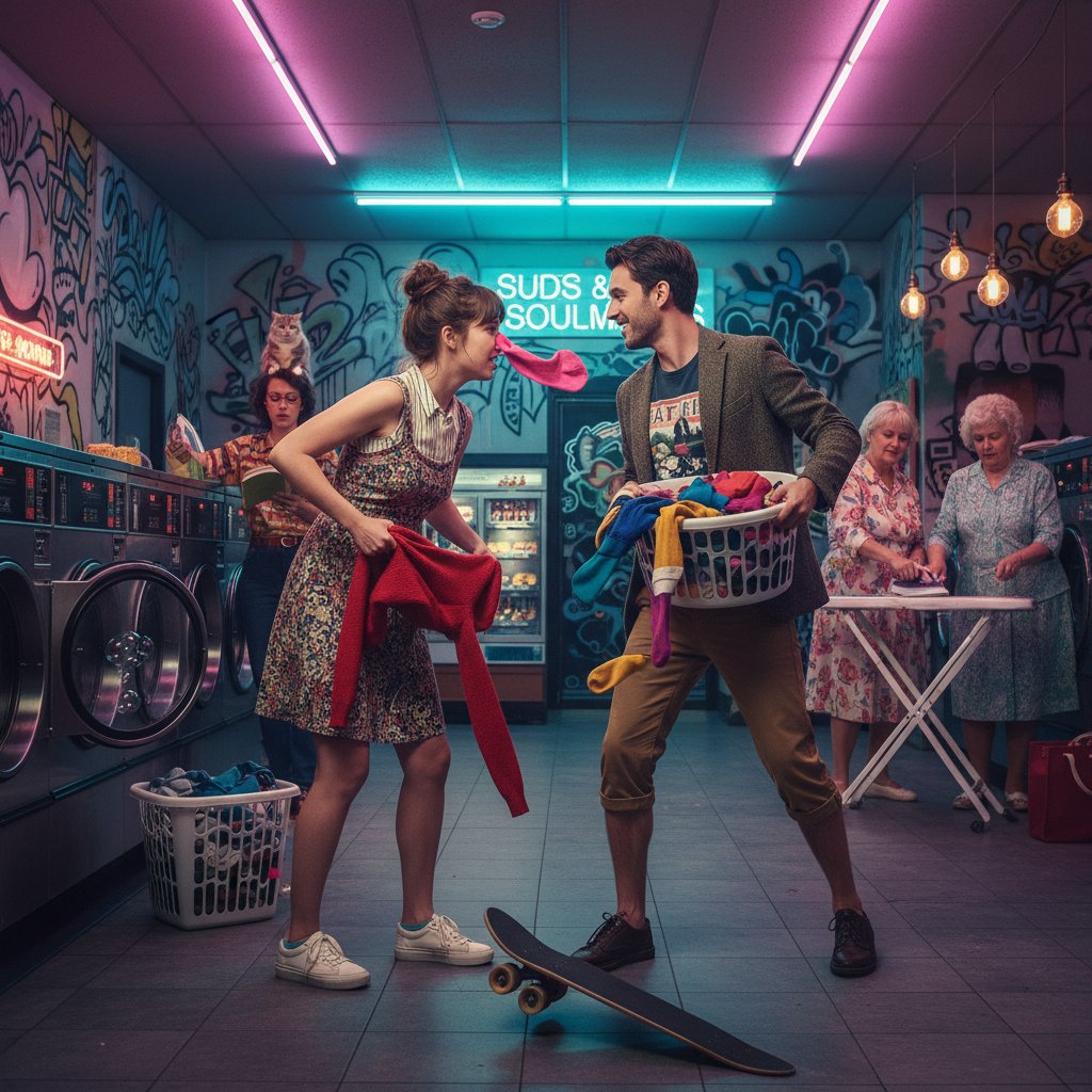 Modern rom com couple meeting in a quirky, unexpected way