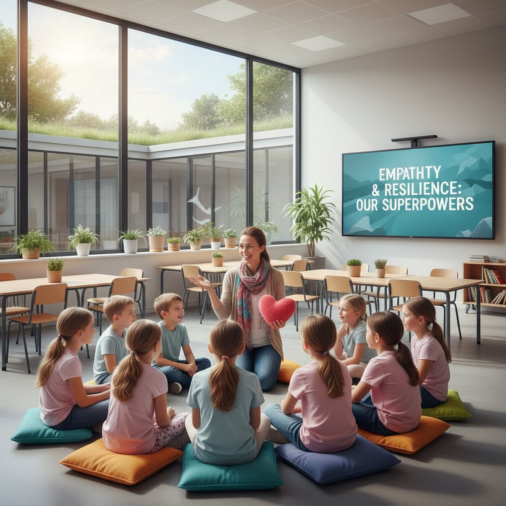 Nowoczesna szkoła z nauczycielem prowadzącym zajęcia z edukacji emocjonalnej