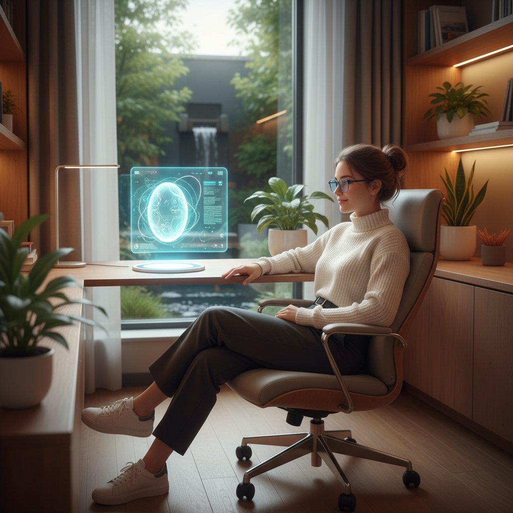 Nowoczesny uczeń korzystający z inteligentnego asystenta AI na laptopie, otoczenie spokojne