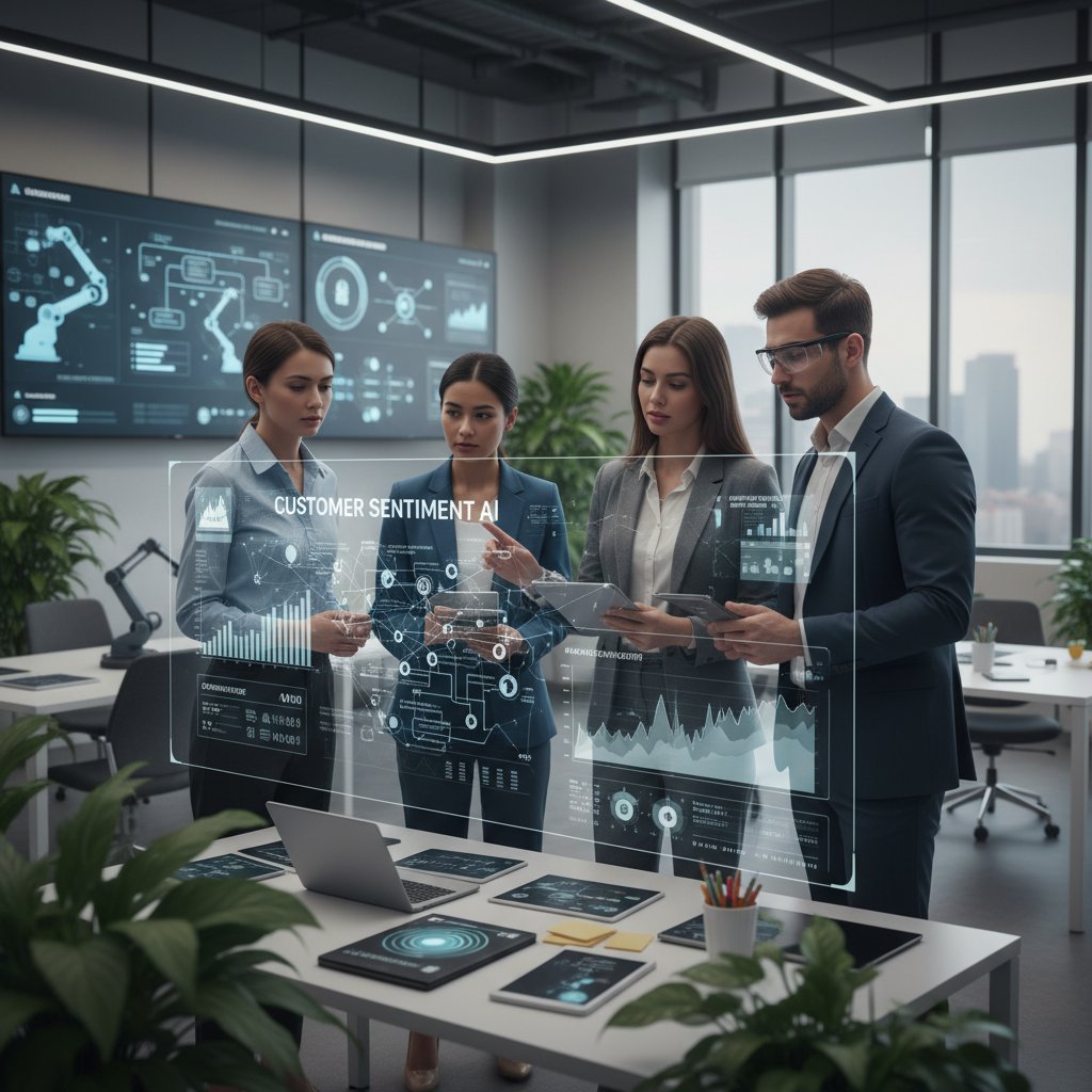 Nowoczesny zespół korzystający z narzędzi AI do analizy opinii klientów, automatyzacja w praktyce