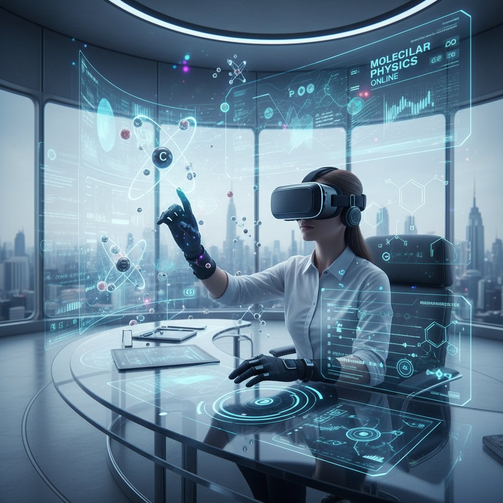 Nowoczesne technologie: student korzystający z gogli VR podczas nauki fizyki molekularnej online