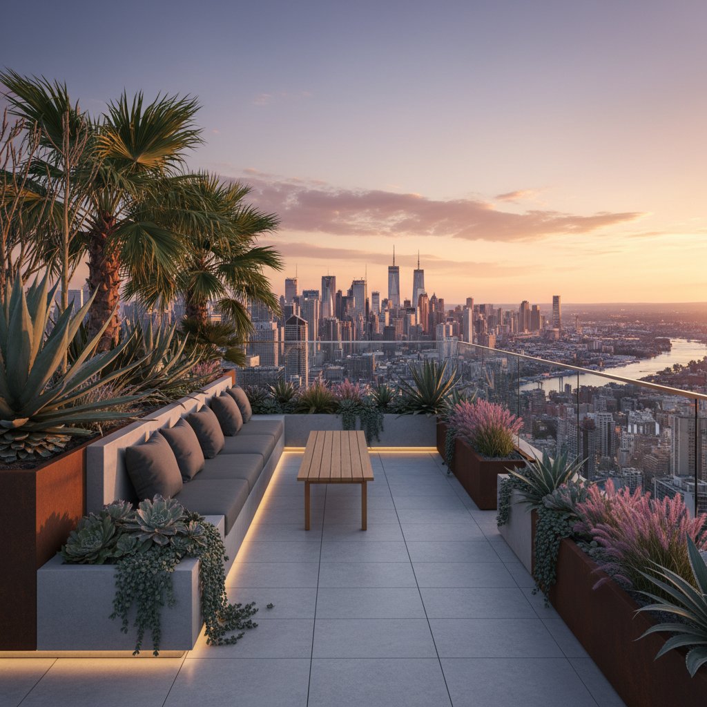 Nowoczesny taras z nietypowymi roślinami