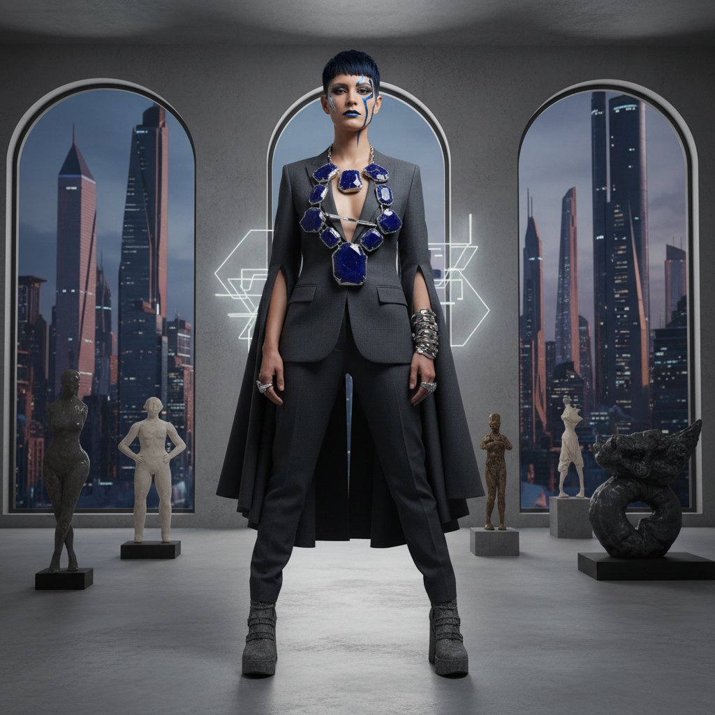 Nowoczesna kobieta z subtelnym naszyjnikiem z szafirem – biżuteria jako wyraz indywidualizmu i statusu