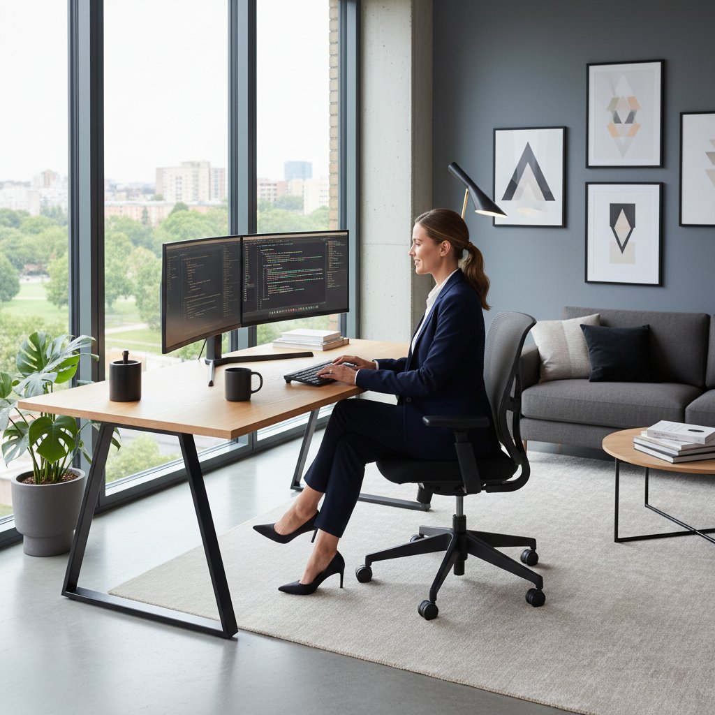 Modern workspace with blended home and office elements showing new professionalism