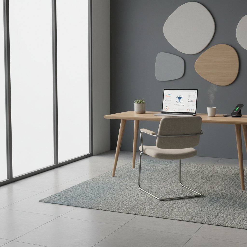 Nowoczesne biurko z laptopem otwartym na portalu edukacyjnym o zdrowiu