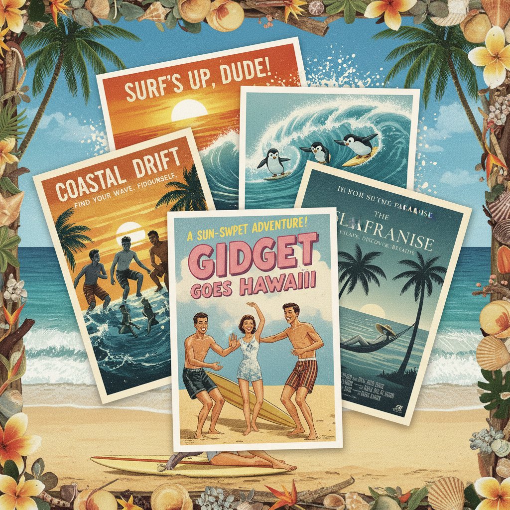 Montage of classic and modern beach movie posters