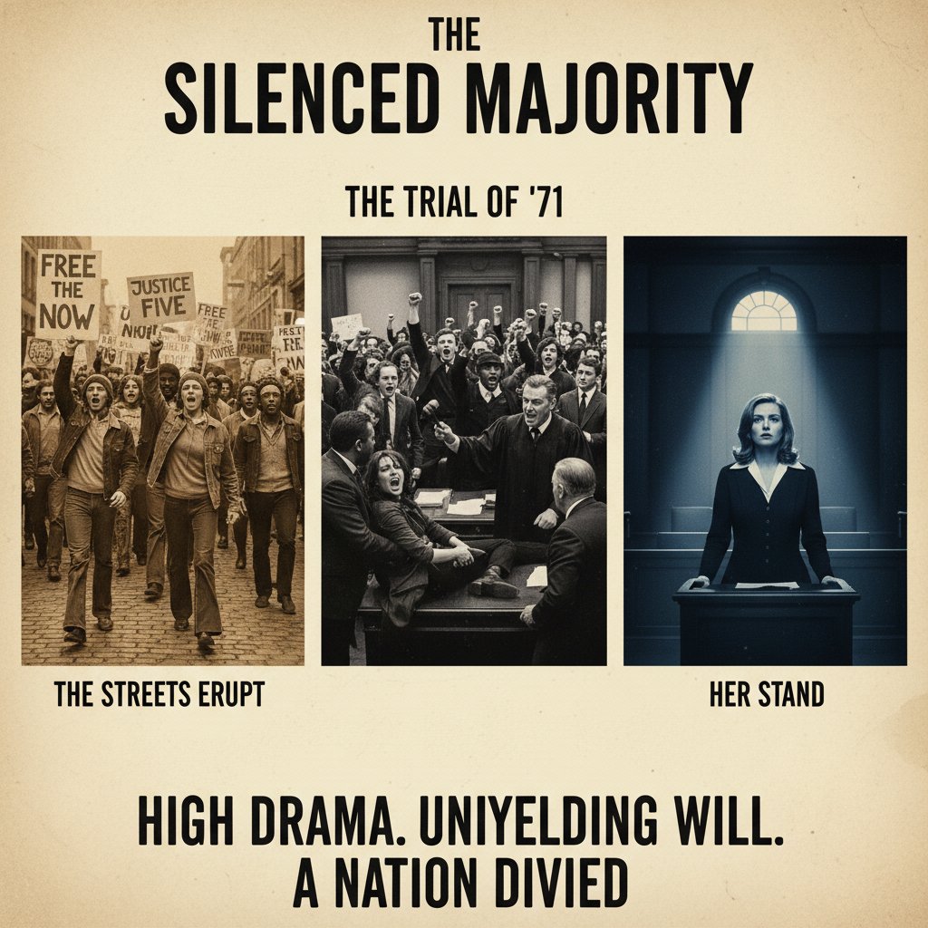 Montage of political movie scenes—historical, courtroom, protest, high-drama style