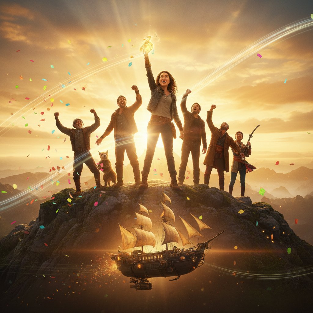 Moody film still with a triumphant moment, inspiring hope, mood-lifting keywords in alt text