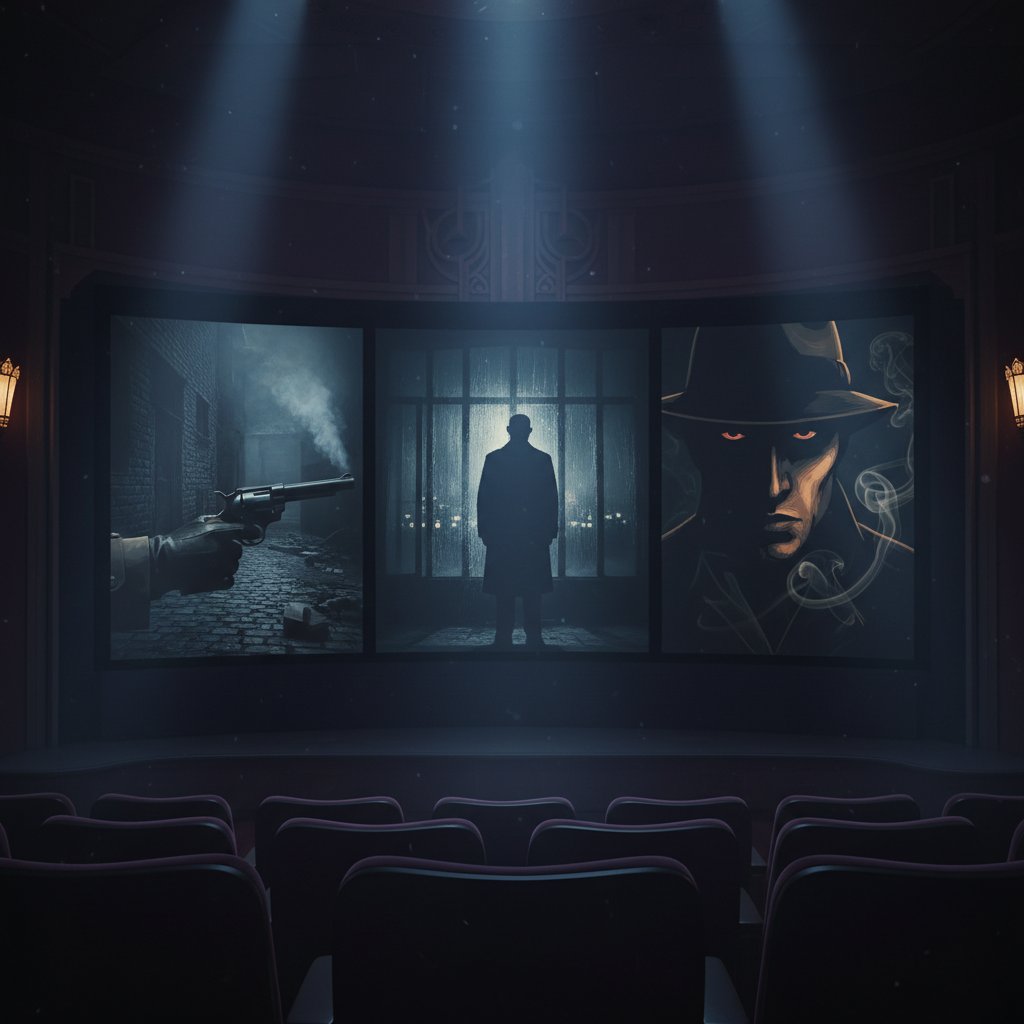 Symbolic photo of moody, empty cinema seats facing a dramatic triptych screen, representing the lasting impact of triptych movies