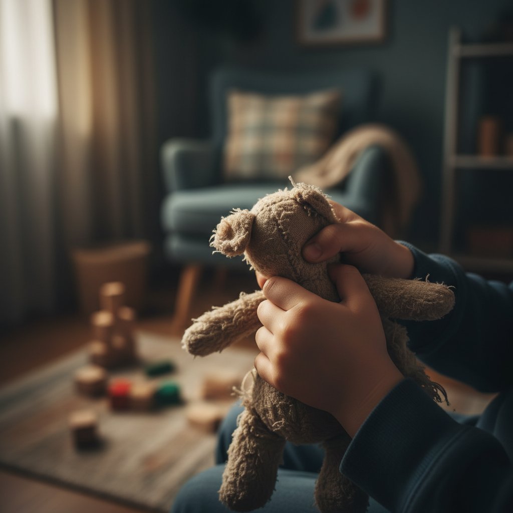 Dłonie dziecka trzymające zabawkę podczas sesji terapeutycznej