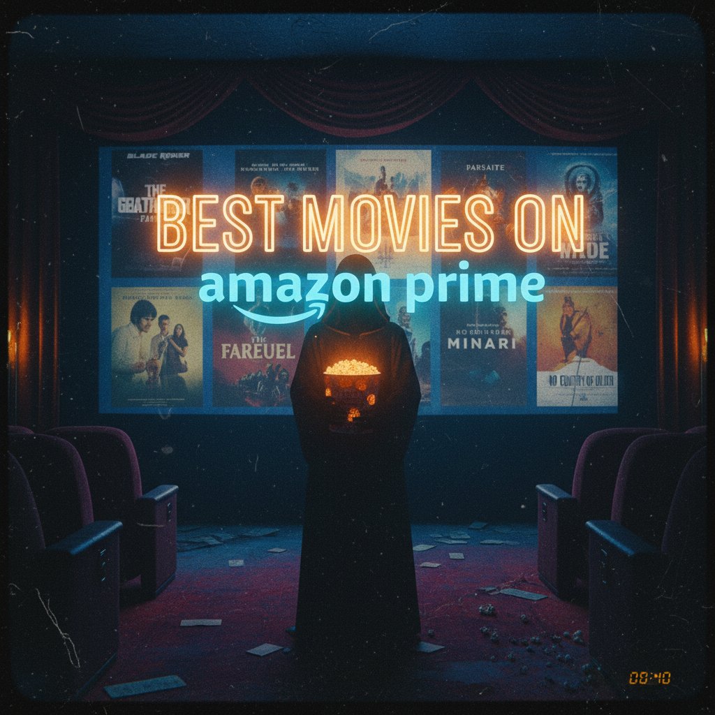 Moody still from a cult film on a TV screen with popcorn spilled, retro aesthetic, dramatic lighting, best movies on Amazon Prime