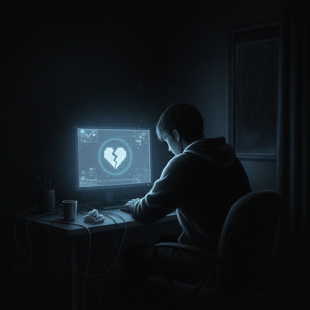 Samotność cyfrowa w Polsce – osoba przy komputerze nocą