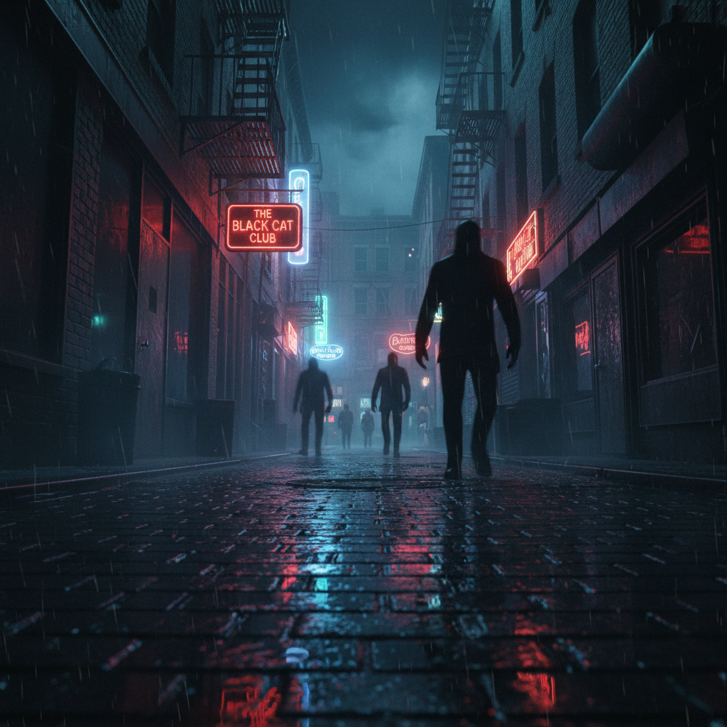 Nocna scena w miejskiej alejce, symbolizująca ryzyko użycia special k