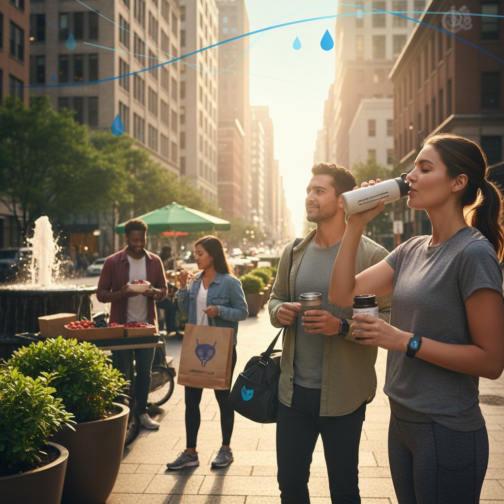 Poranna, miejska rutyna osoby dbającej o zdrowie układu moczowego