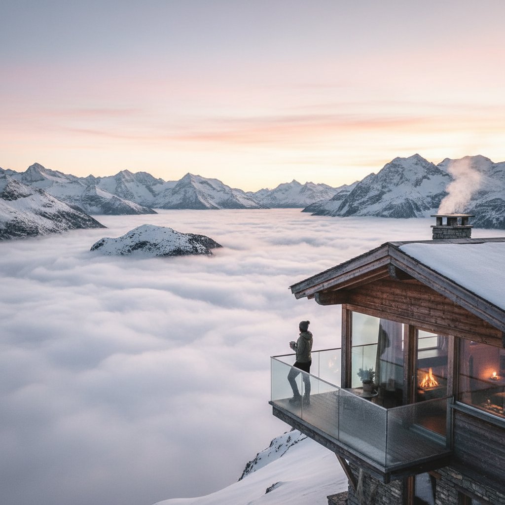 Zdjęcie górskiego schroniska pośród mgły – realność kontra oczekiwania