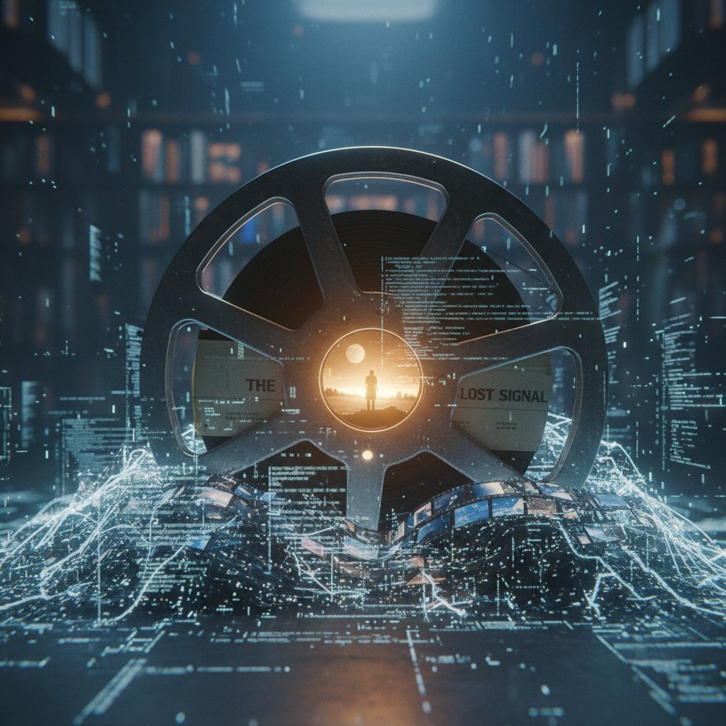 Stylized photo showing movie buried under algorithmic interface code
