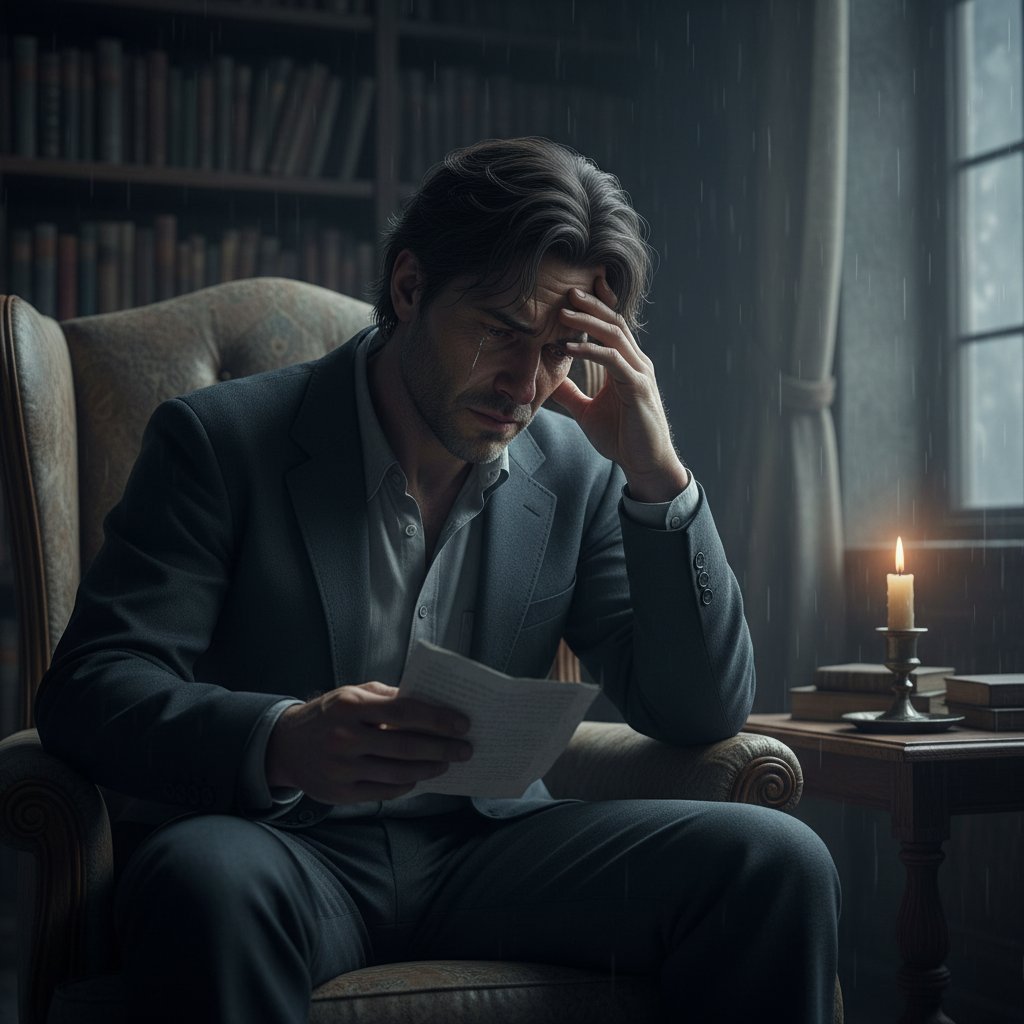 Dramatic shot of a film character halfway between light and shadow