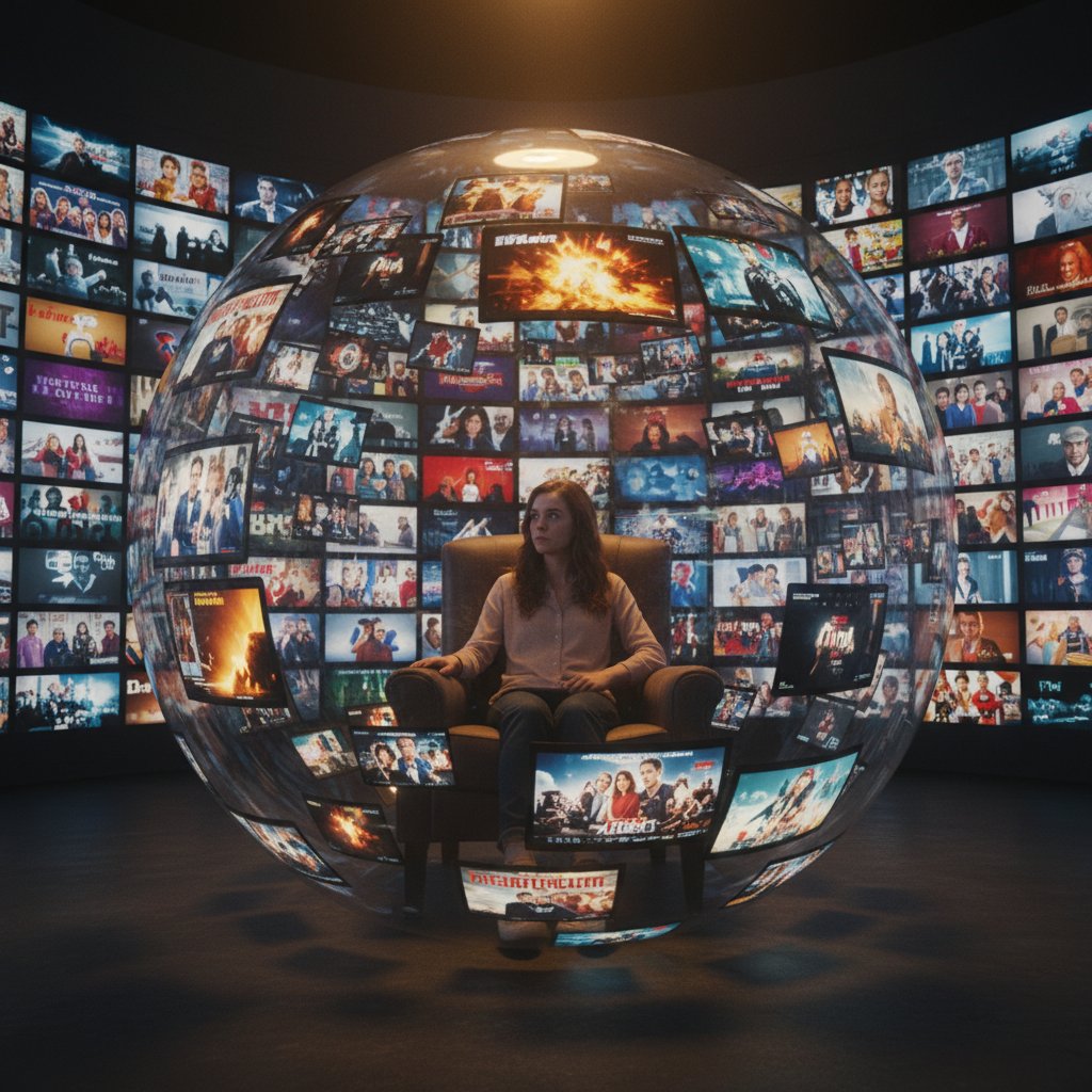 A visual metaphor of a movie filter bubble with posters forming a closed circle