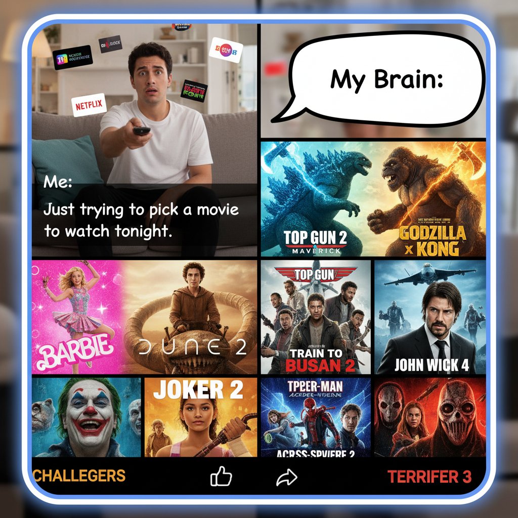 Viral social media post about a new movie, smartphone with trending hashtag and movie screenshot, excited users, keywords: movie meme, viral new movies